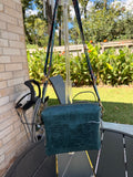 Urban Rustic Handmade Teal Embossed Leather Crossbody Bag with Boho Guitar Strap