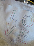 Urban Rustic Handmade – Silver Metallic Pebbled "LOVE" Crossbody Bag