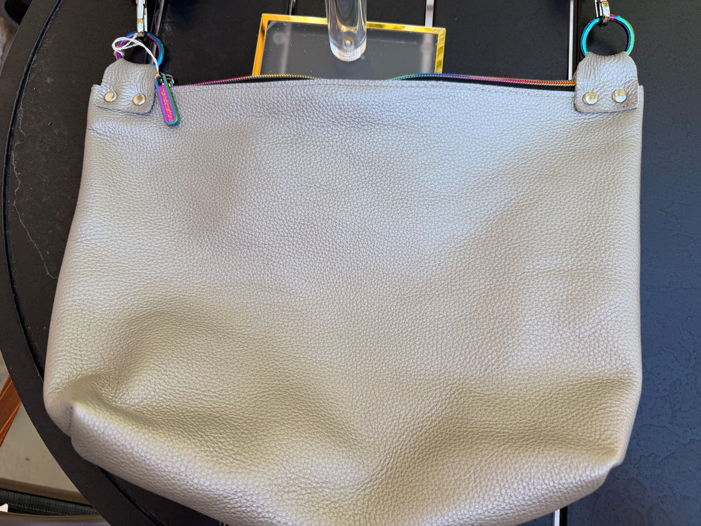 Urban Rustic Handmade – Silver Metallic Pebbled "LOVE" Crossbody Bag