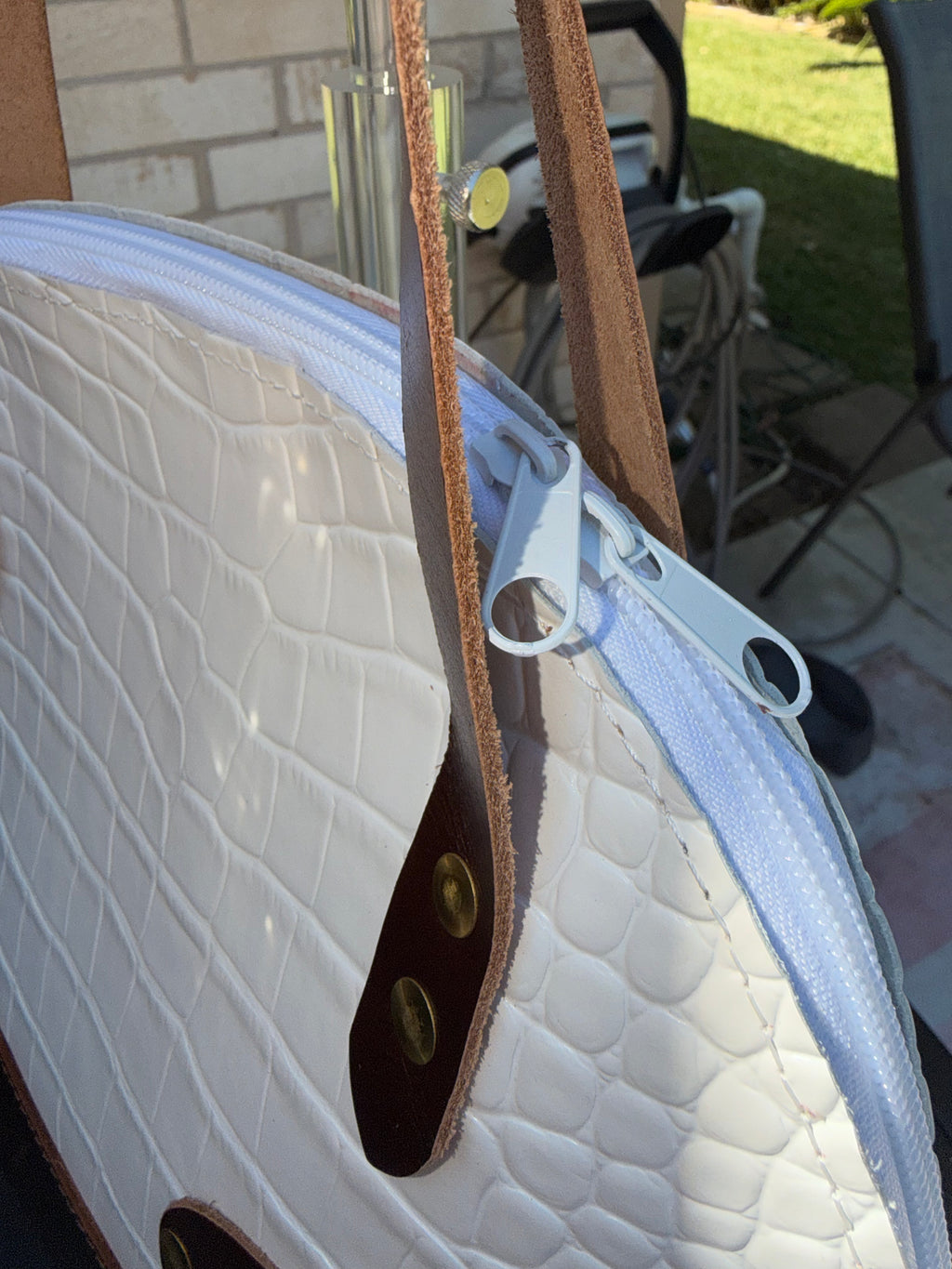 Urban Rustic Handmade – White Alligator-Embossed Bowler Bag