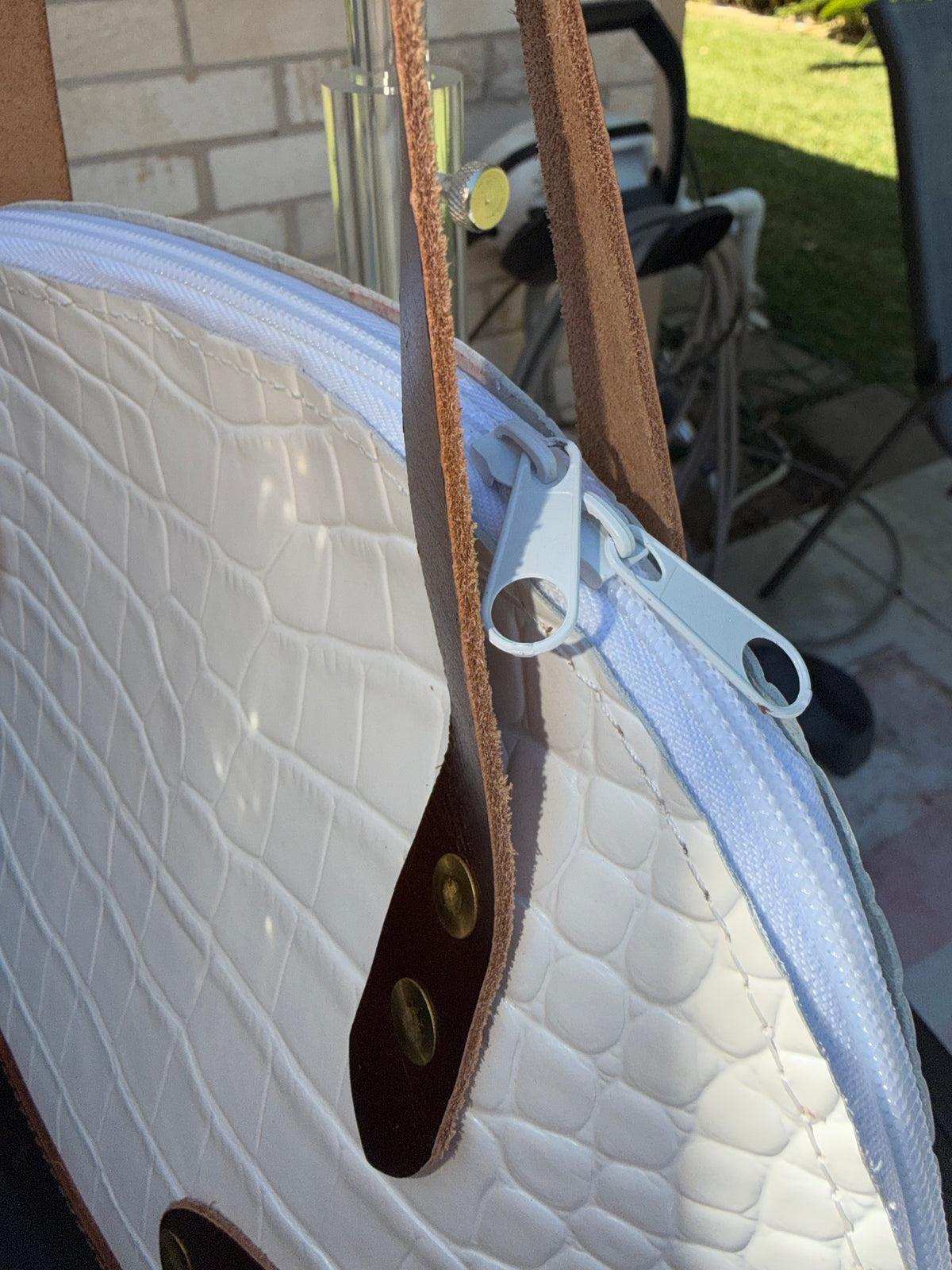 Urban Rustic Handmade – White Alligator-Embossed Bowler Bag