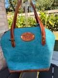 Urban Rustic Handmade – Embossed Turquoise Leather Crossbody / Top-Handle Bag