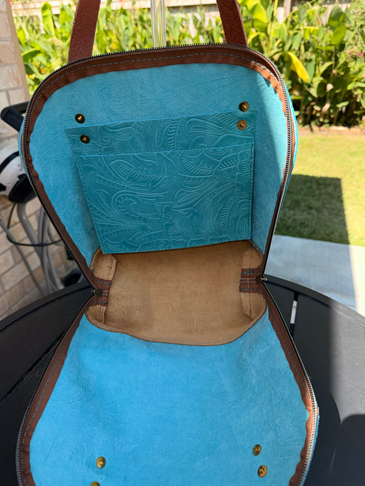 Urban Rustic Handmade – Embossed Turquoise Leather Crossbody / Top-Handle Bag