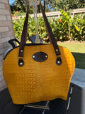 Mustard Yellow Alligator-Embossed Hide-on-Hair Bowler Bag
