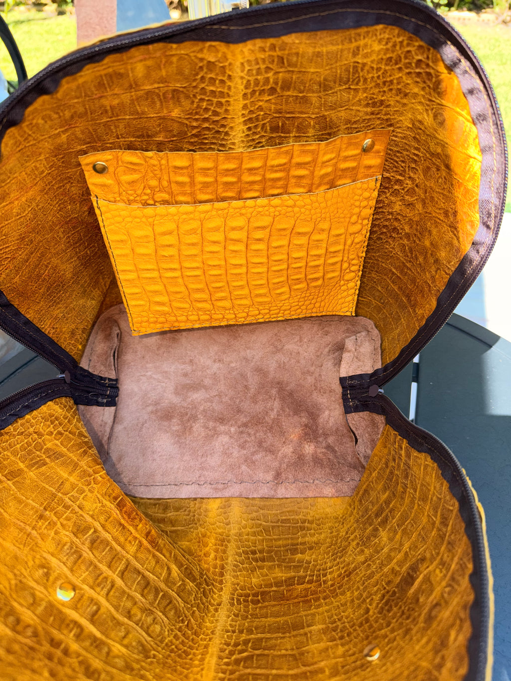 Mustard Yellow Alligator-Embossed Hide-on-Hair Bowler Bag