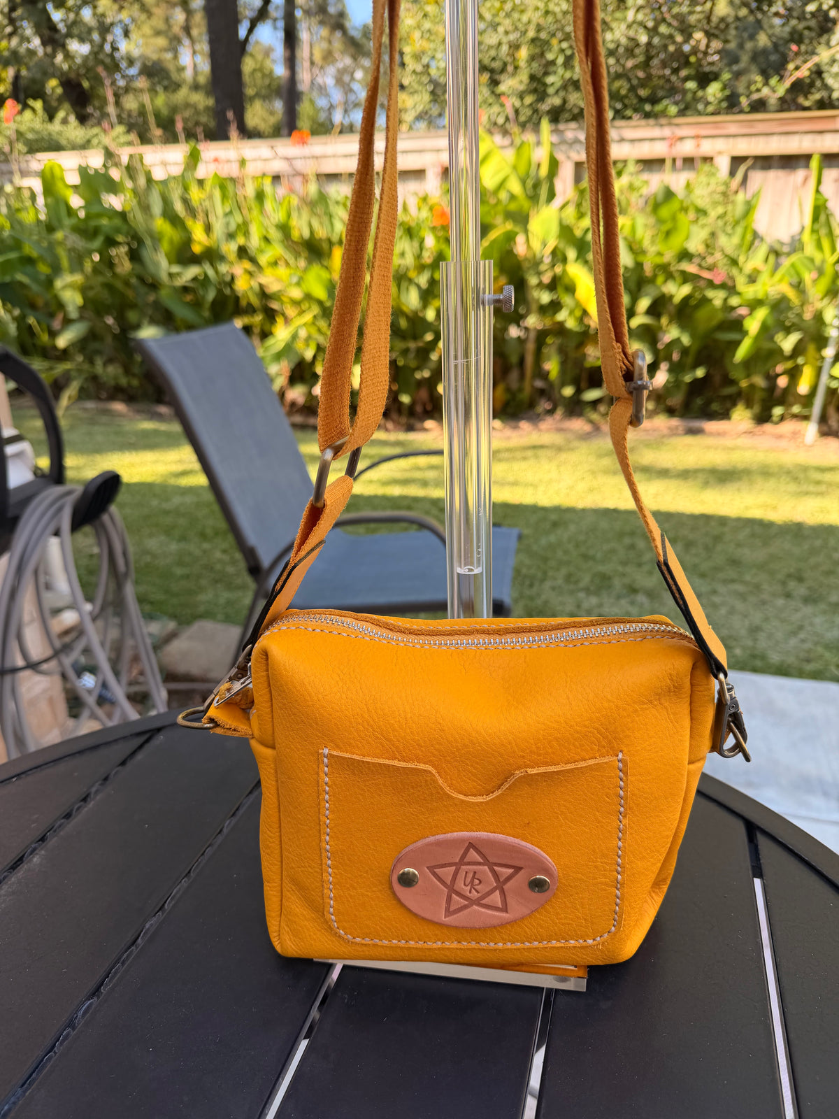 Handmade Mustard Yellow Leather Crossbody Bag with Exterior Pocket – Urban Rustic Handmade