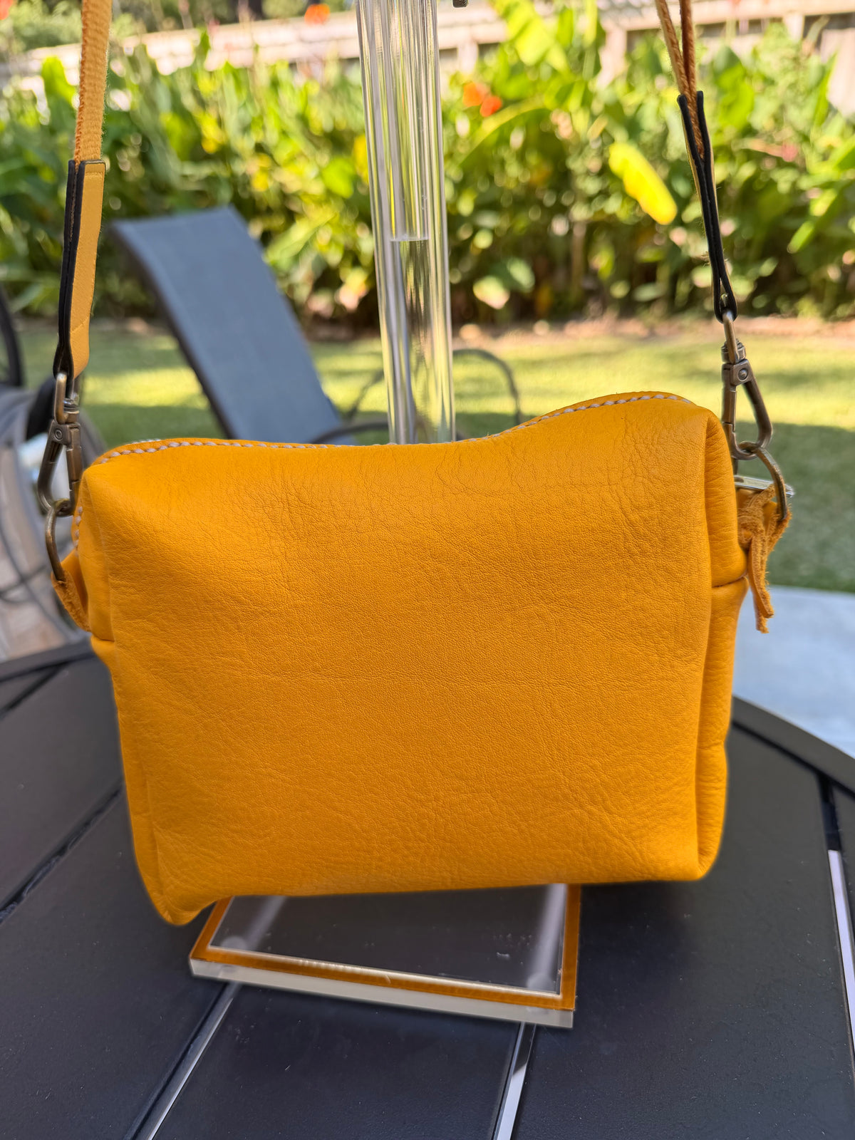 Handmade Mustard Yellow Leather Crossbody Bag with Exterior Pocket – Urban Rustic Handmade
