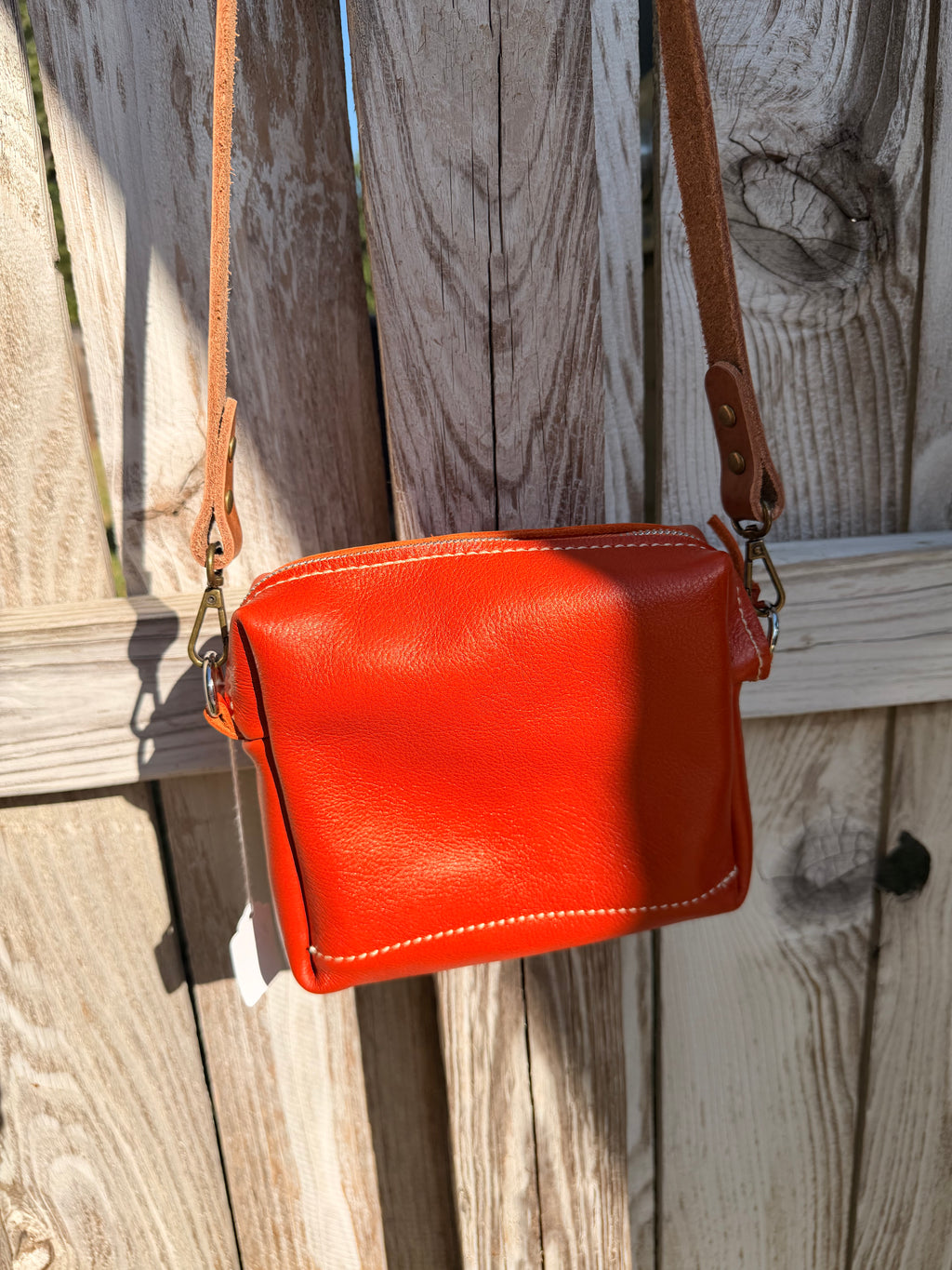 Urban Rustic Handmade Vibrant Orange Leather Crossbody Bag