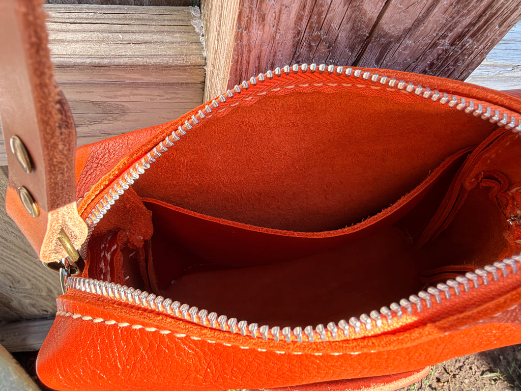 Urban Rustic Handmade Vibrant Orange Leather Crossbody Bag