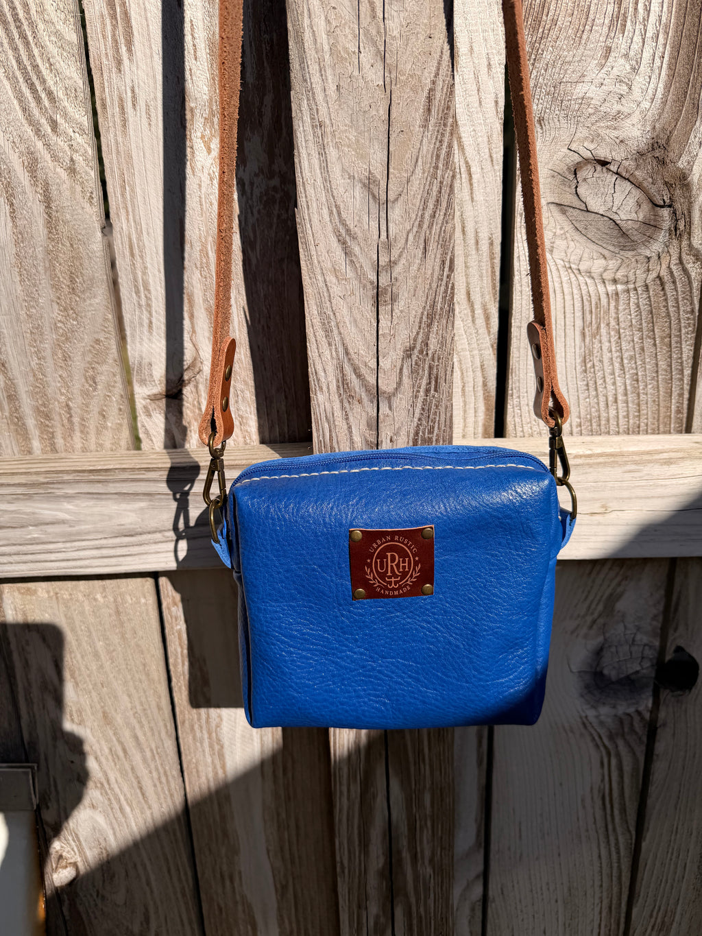 Urban Rustic Handmade Royal Blue Leather Crossbody Bag with Contrast Strap