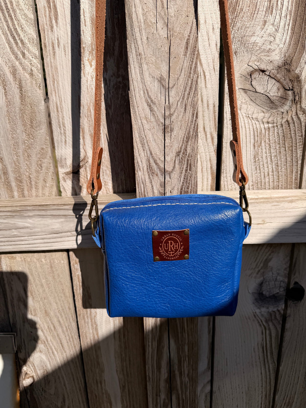 Urban Rustic Handmade Royal Blue Leather Crossbody Bag with Contrast Strap
