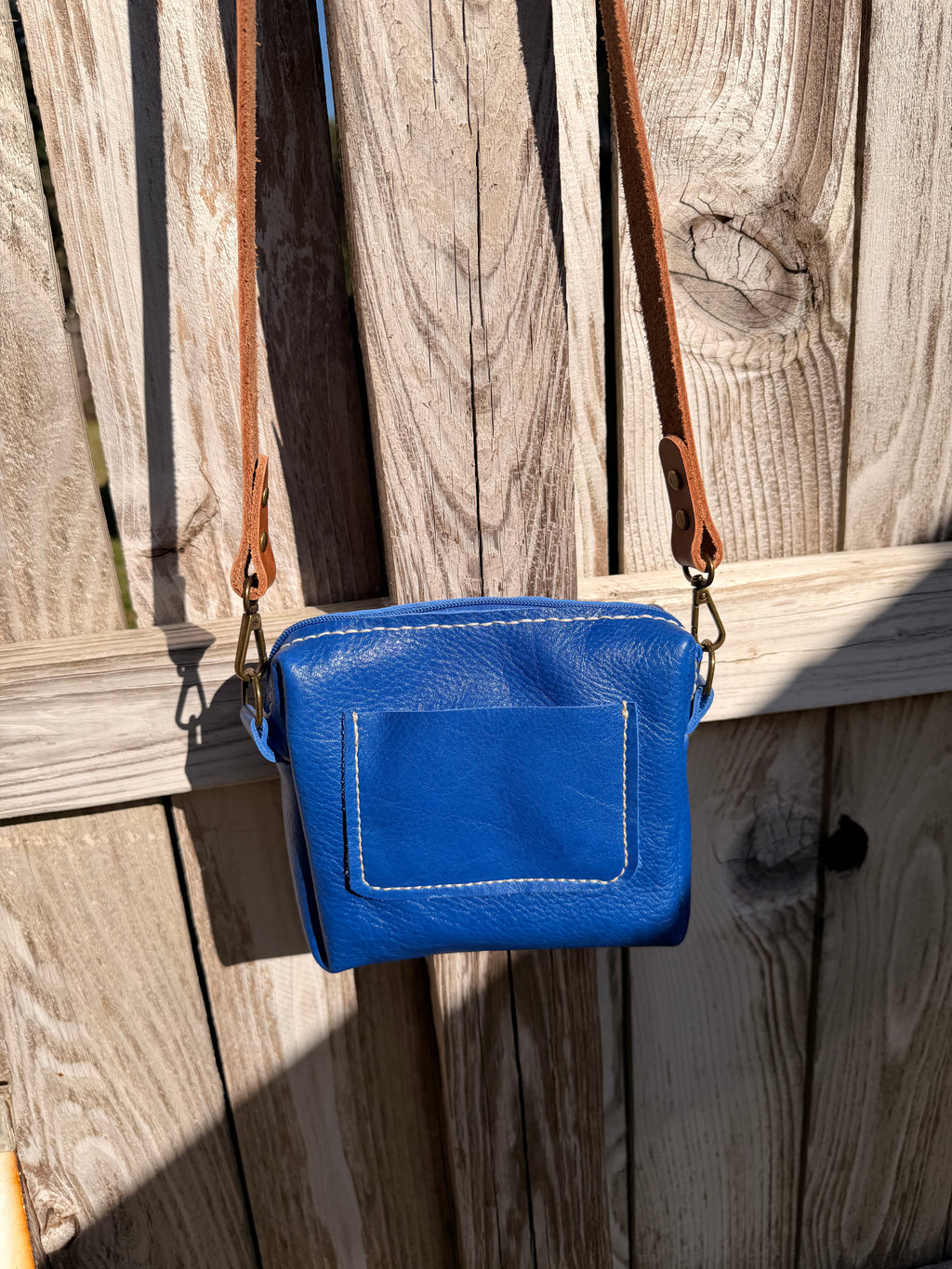 Urban Rustic Handmade Royal Blue Leather Crossbody Bag with Contrast Strap