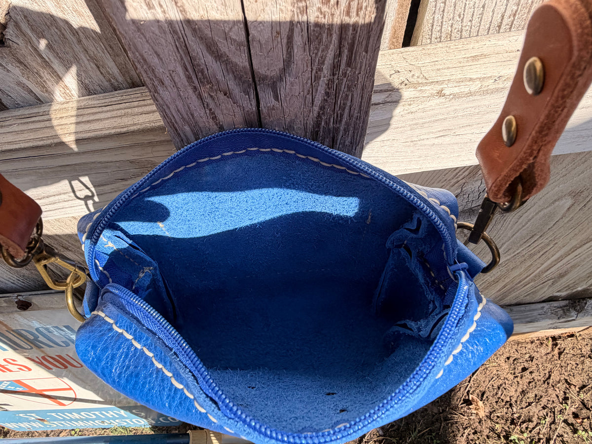 Urban Rustic Handmade Royal Blue Leather Crossbody Bag with Contrast Strap