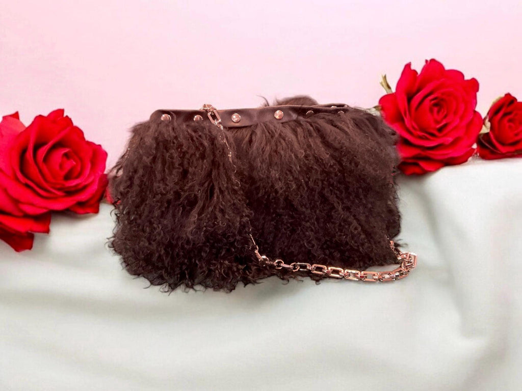 Handmade Black Mongolian Lamb shoulder bag
