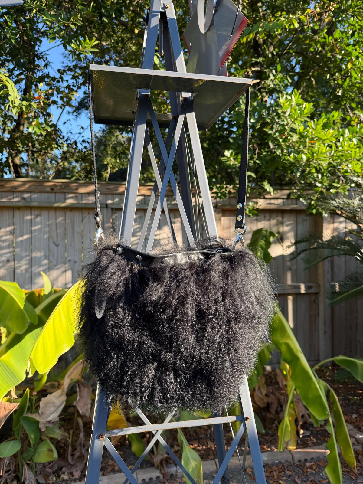 Handmade Black Mongolian Lamb shoulder bag