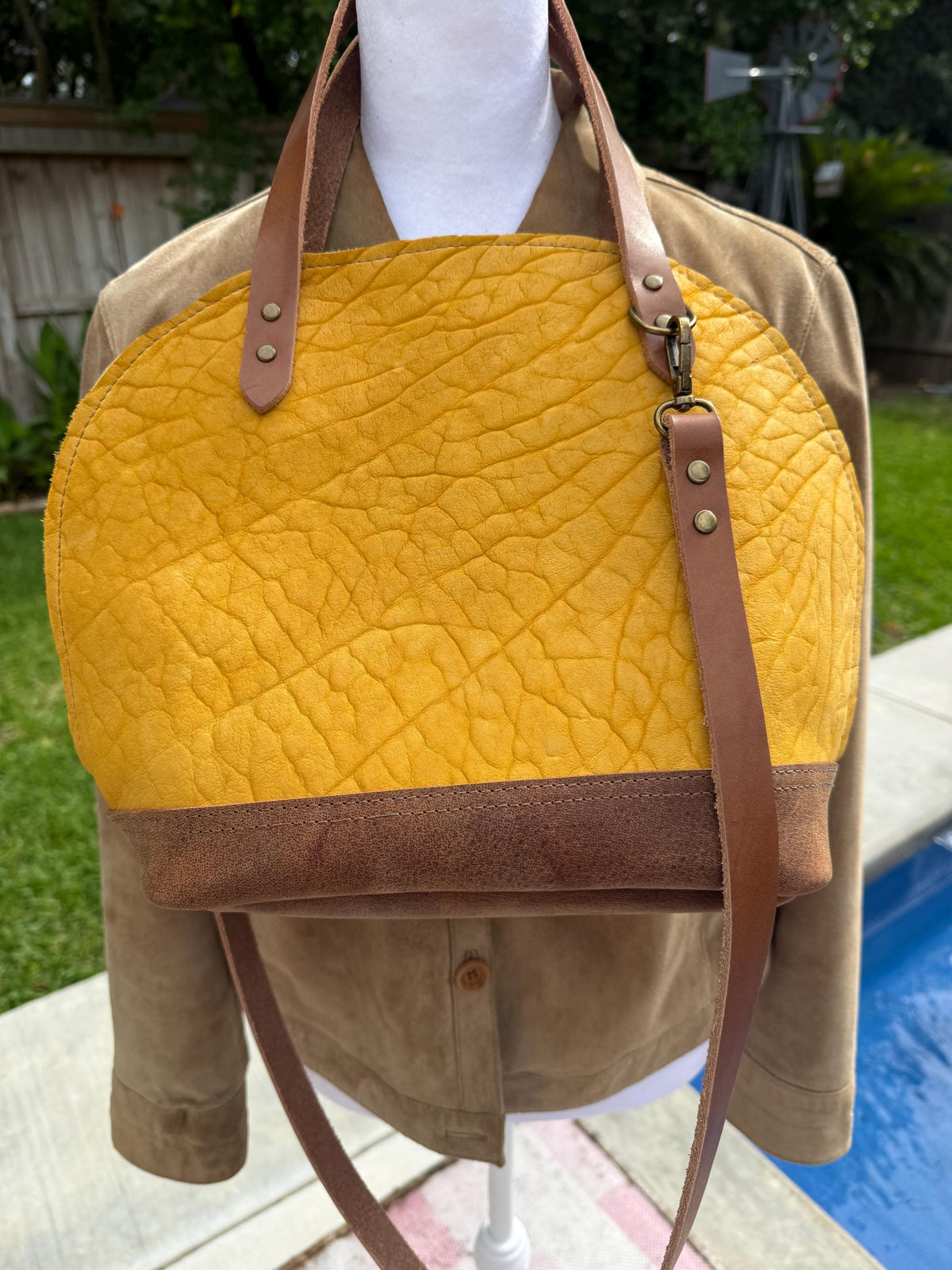 Yellow Bison Leather Houston Bag – Textured Retro Bowler Style – Urban Rustic Handmade