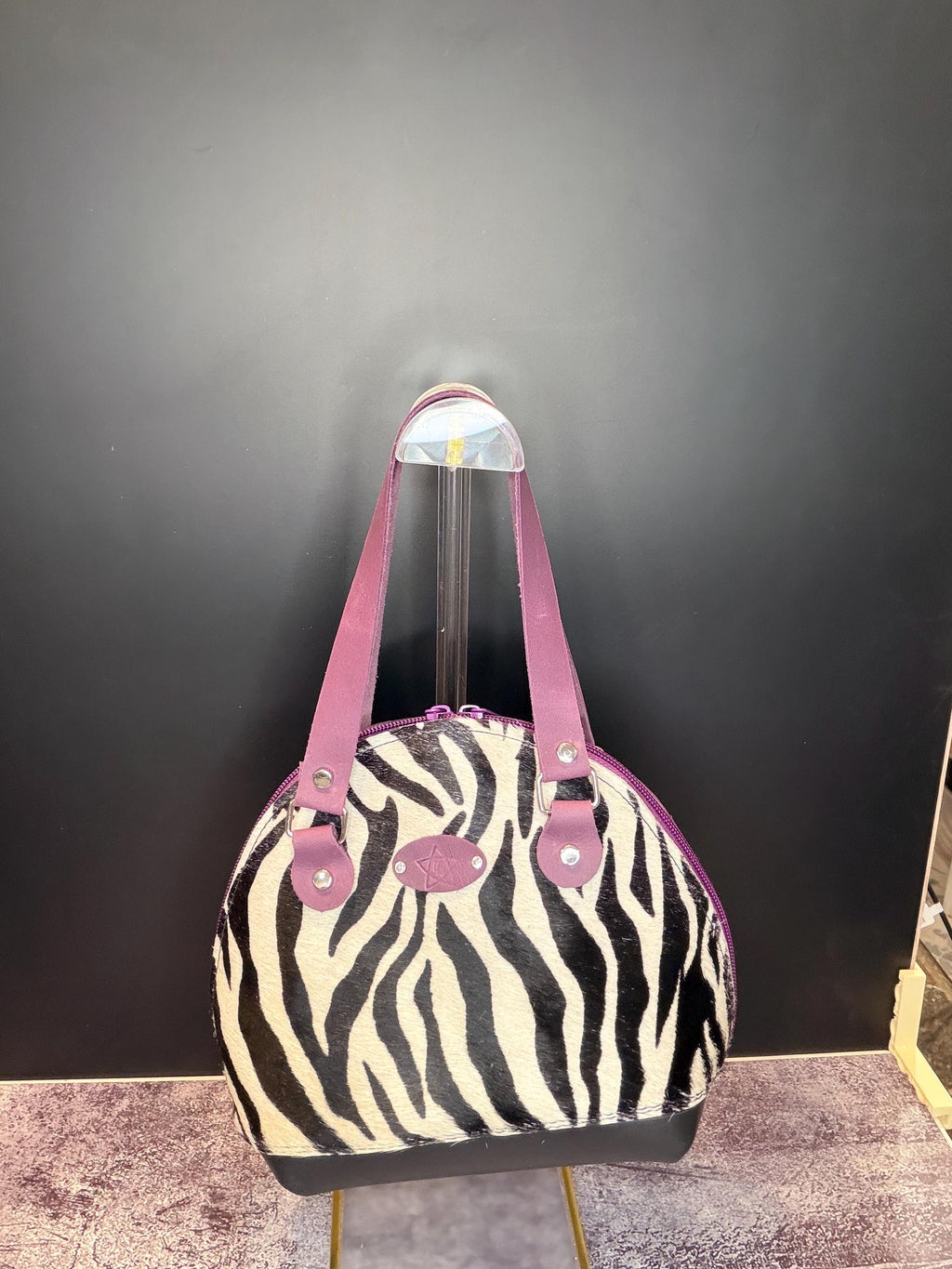 Zebra print Hair on Hide Mini Houston Bowler Bag