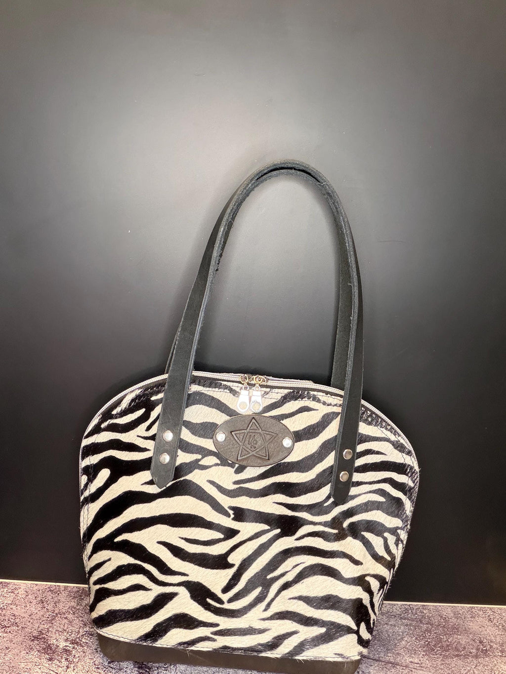 Zebra print Hair on Hide Houston Bowler bag