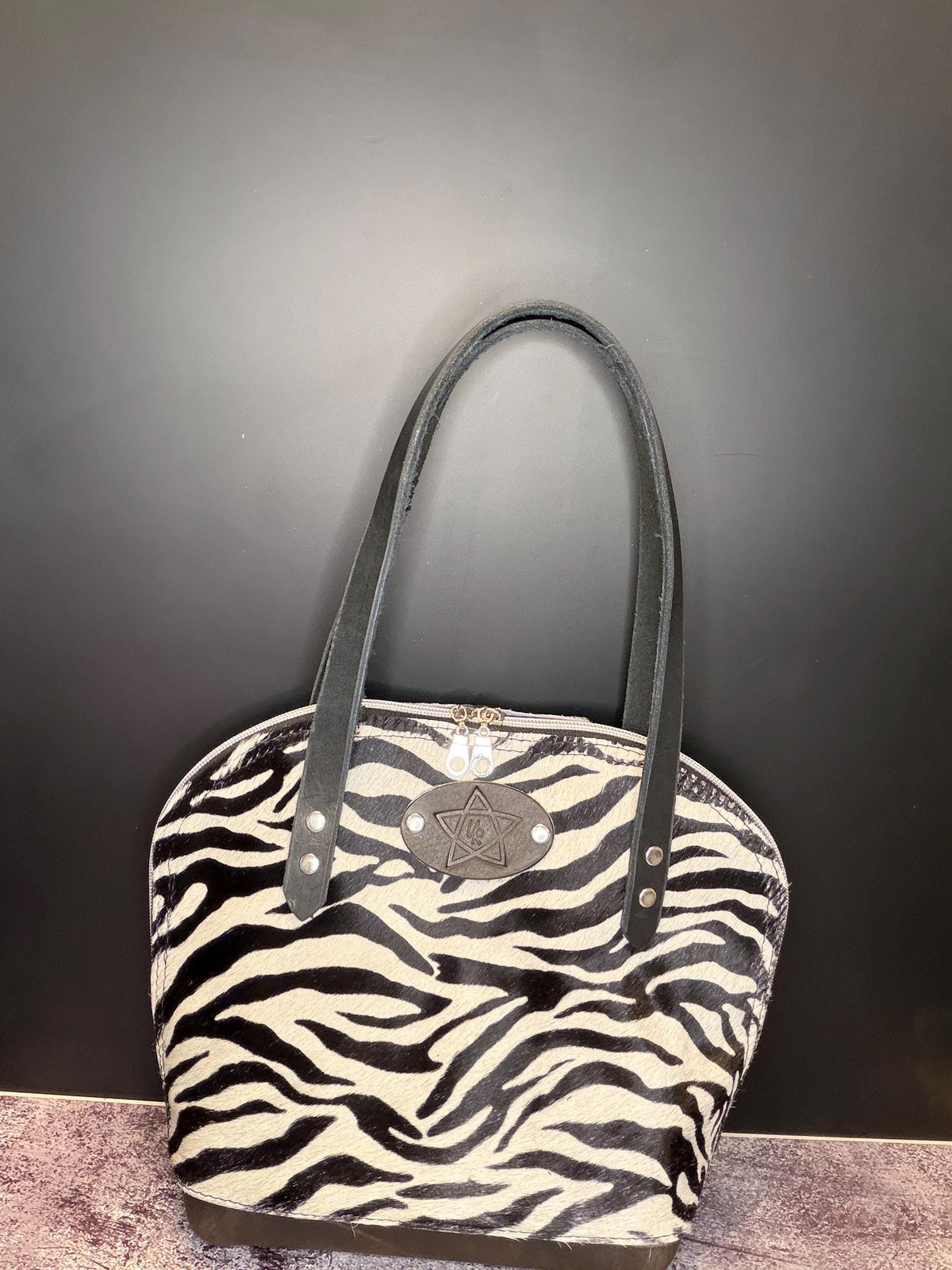 Zebra print Hair on Hide Houston Bowler bag