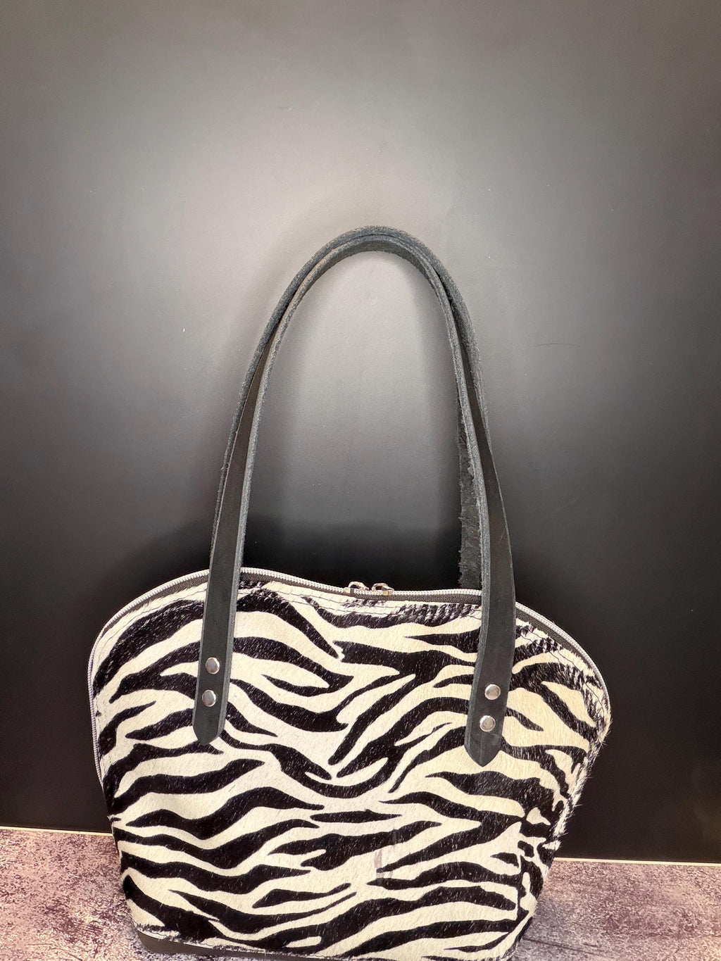 Zebra print Hair on Hide Houston Bowler bag