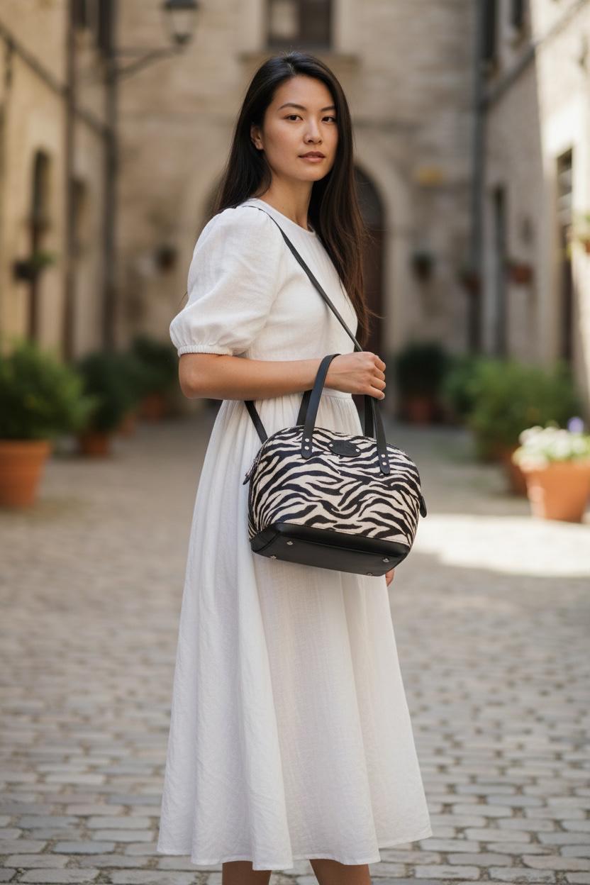 Zebra print Hair on Hide Houston Bowler bag